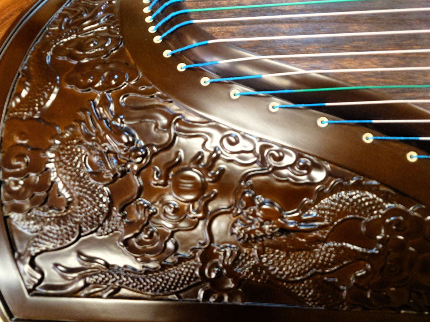 Sound of China Golden-Thread Nanmu Guzheng with Dragon Carving "Nine Dragon Playing Pearls" 唐韵牌演奏级金丝楠木龙雕筝