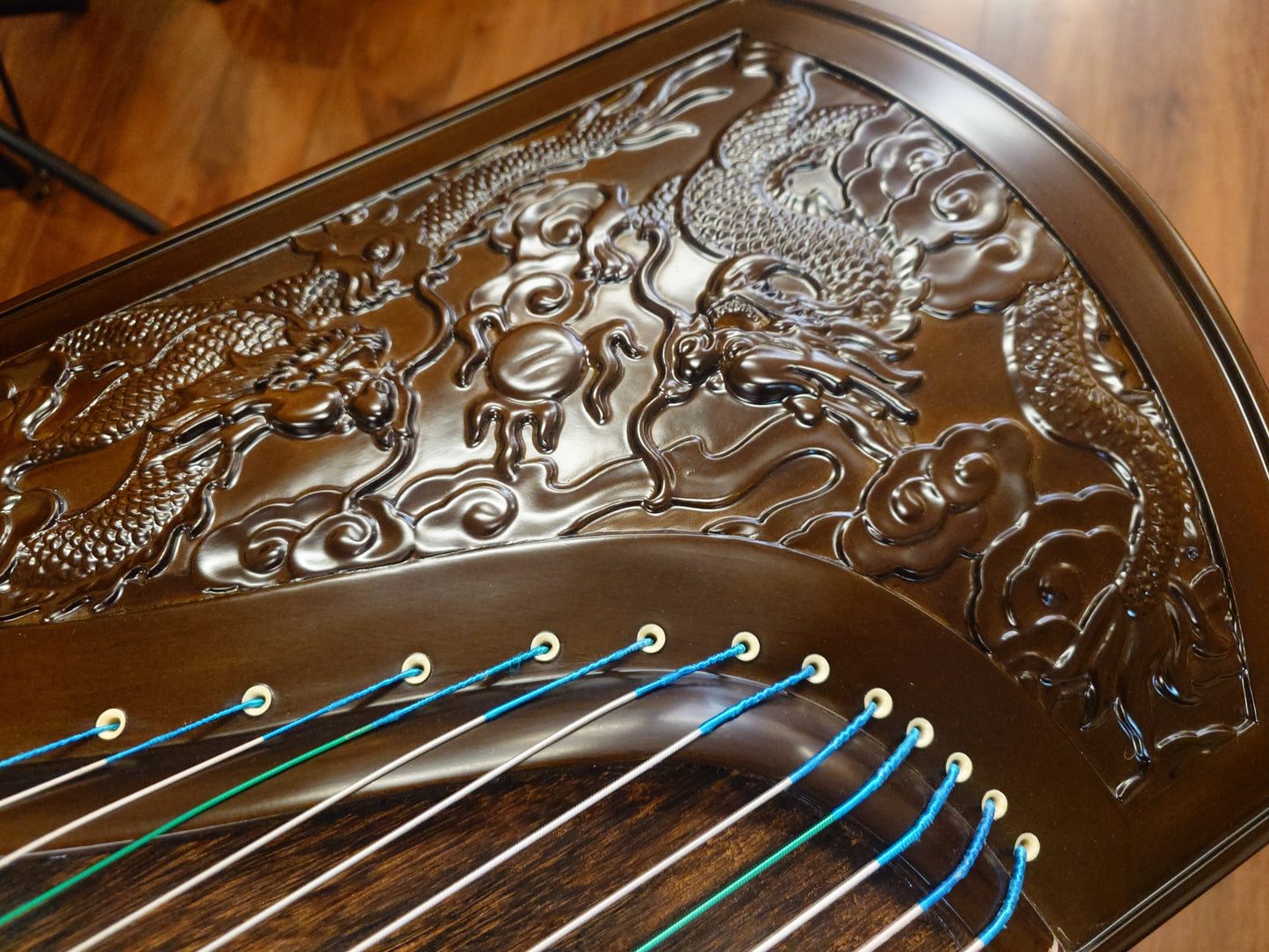 Sound of China Golden-Thread Nanmu Guzheng with Dragon Carving "Nine Dragon Playing Pearls" 唐韵牌演奏级金丝楠木龙雕筝
