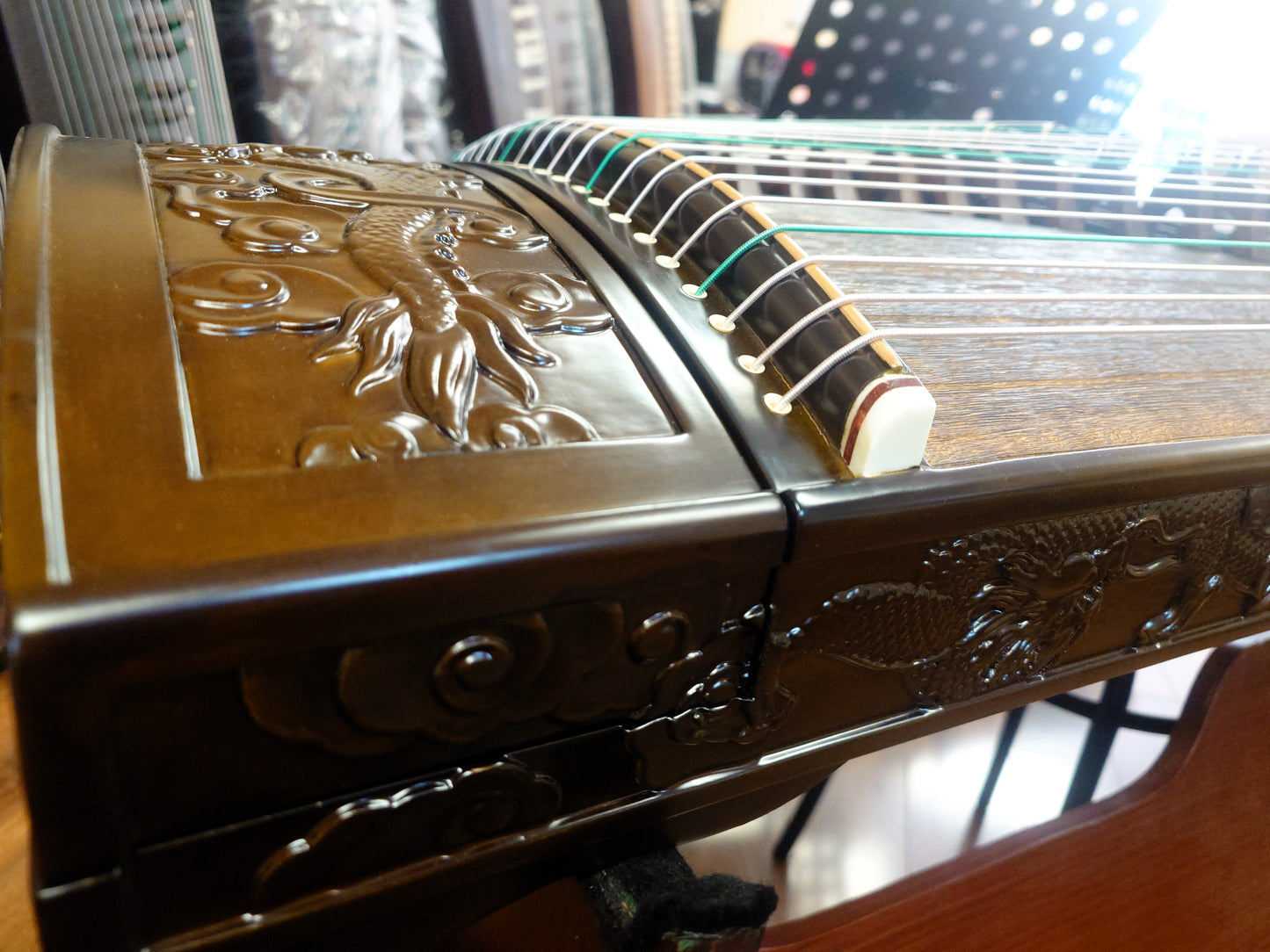 Sound of China Golden-Thread Nanmu Guzheng with Dragon Carving "Nine Dragon Playing Pearls" 唐韵牌演奏级金丝楠木龙雕筝