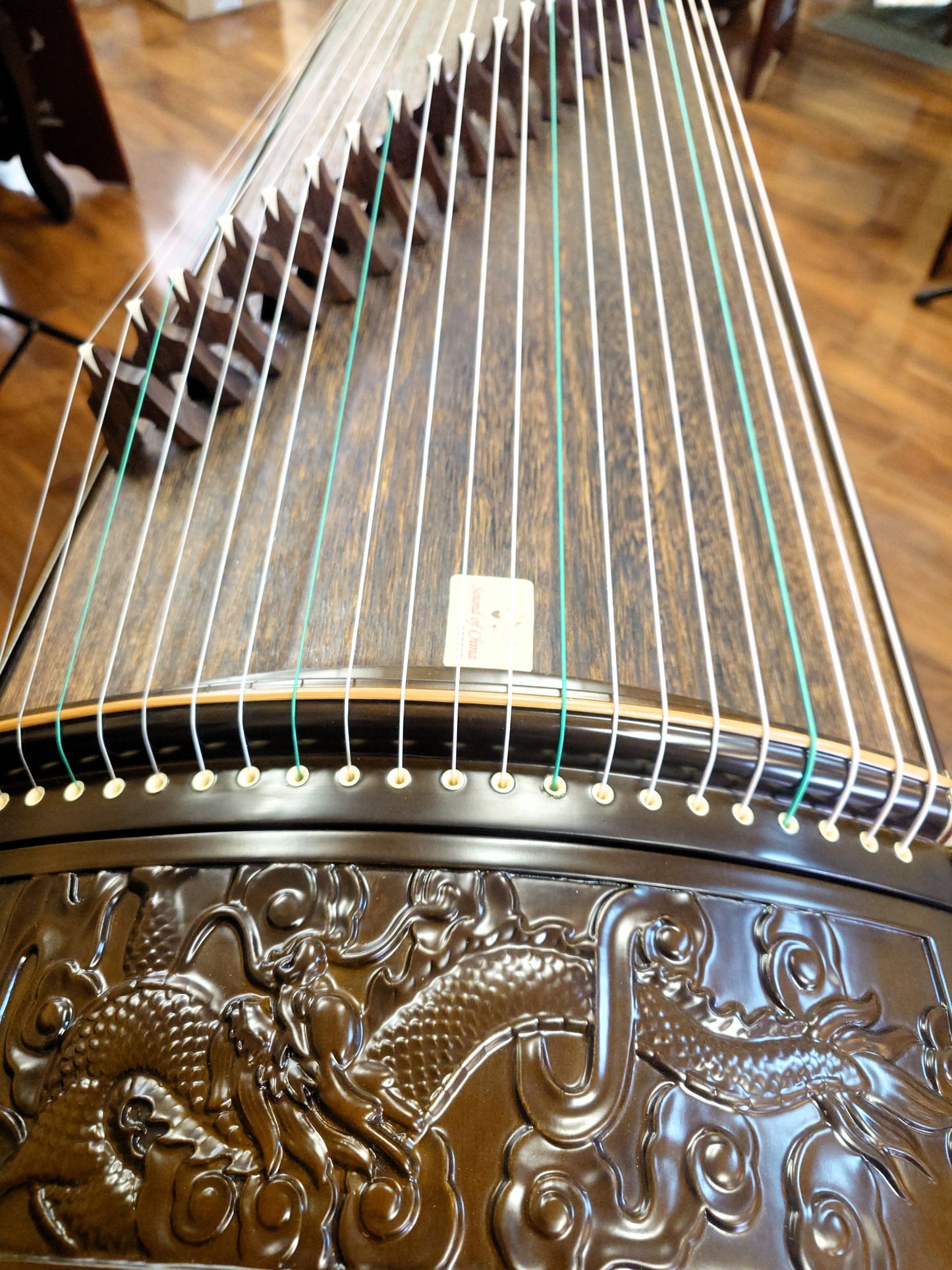 Sound of China Golden-Thread Nanmu Guzheng with Dragon Carving "Nine Dragon Playing Pearls" 唐韵牌演奏级金丝楠木龙雕筝