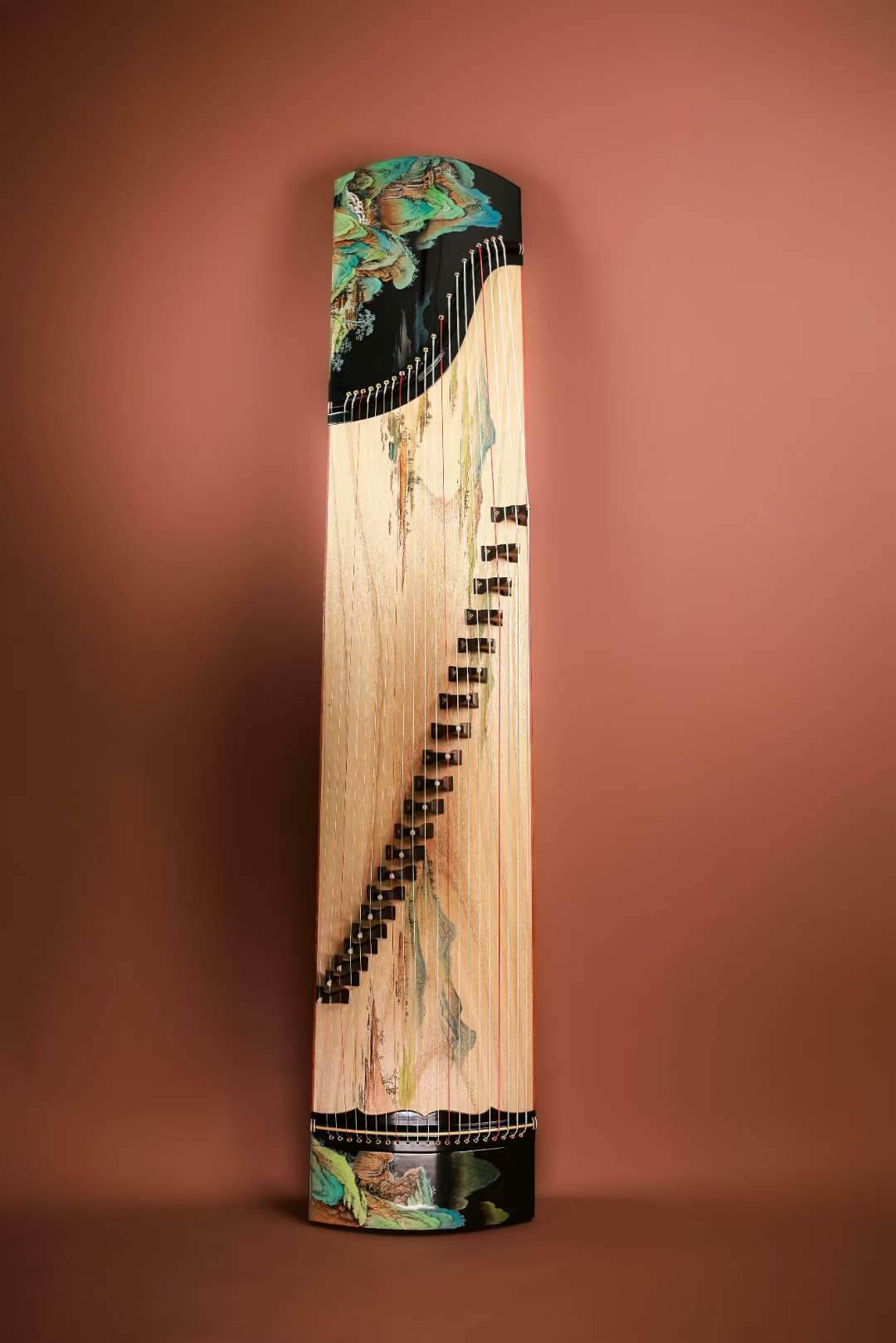 Changge Elite Carved-Out Natural Lacquer Guzheng "Landscape Scenery" 长歌牌纯手工漆画挖筝"千里江山"