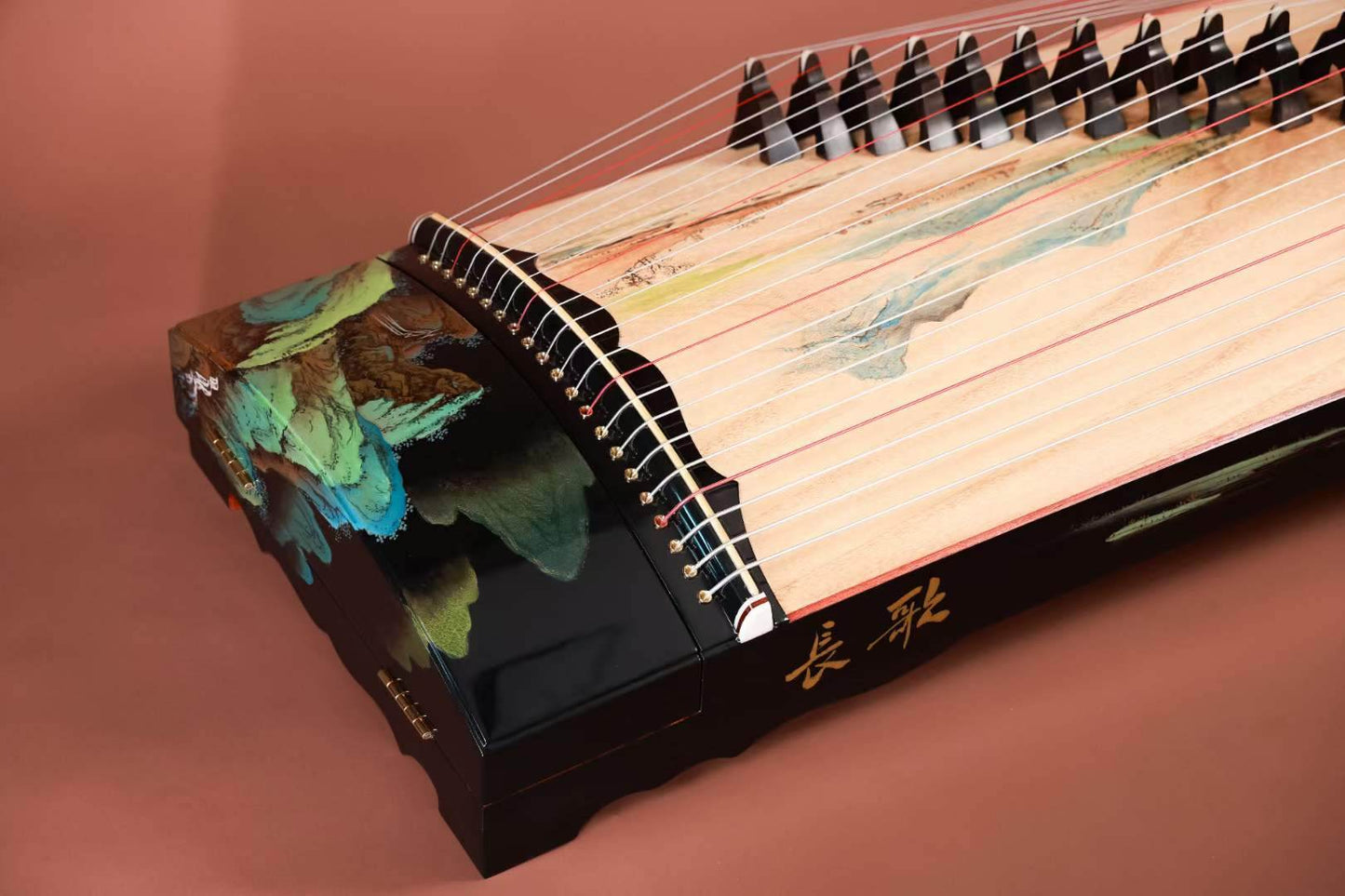 Changge Elite Carved-Out Natural Lacquer Guzheng "Landscape Scenery" 长歌牌纯手工漆画挖筝"千里江山"