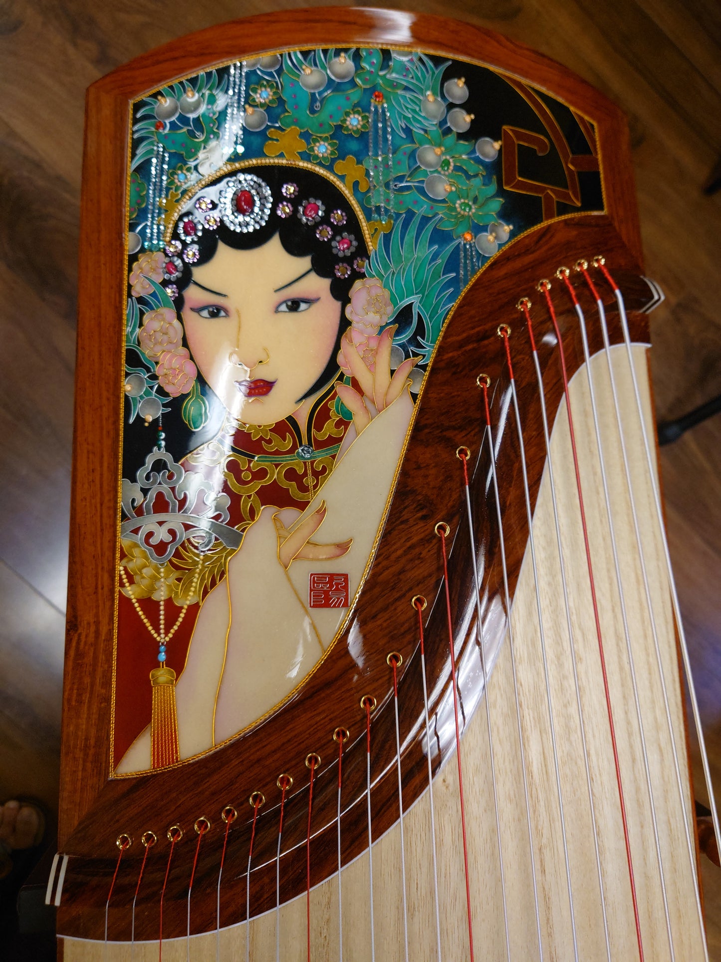 Changge Elite Carved-Out Cloisonné Guzheng "The Drunken Beauty" 长歌牌纯手工掐法珐琅挖筝"贵妃醉酒"