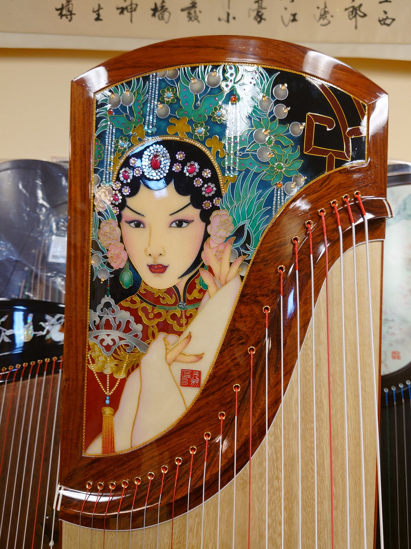 Changge Elite Carved-Out Cloisonné Guzheng "The Drunken Beauty" 长歌牌纯手工掐法珐琅挖筝"贵妃醉酒"