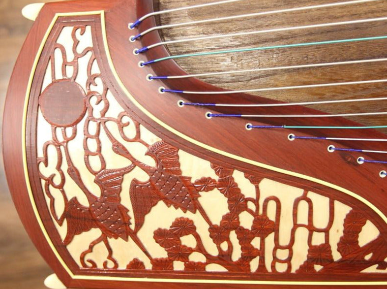 Dunhuang 696D African Padauk Guzheng "Duo Crane Facing the Sun" 敦煌牌非檀木古筝"双鹤朝阳"