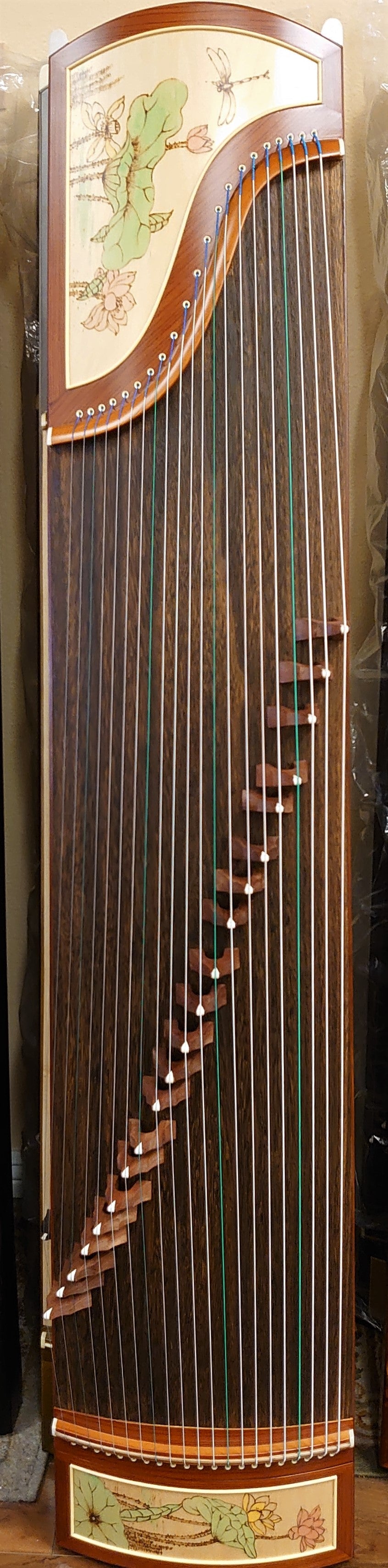 Tiansheng Rosewood Guzheng with Chinese Painting "Lotus" 天圣络画筝“荷花”