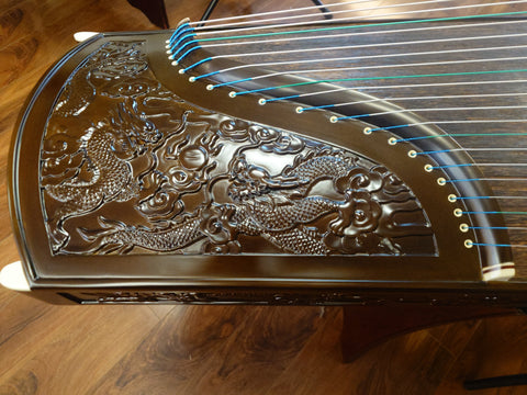 Sound of China Golden-Thread  Nanmu Guzheng with Dragon Carving "Nine Dragon Playing Pearls"