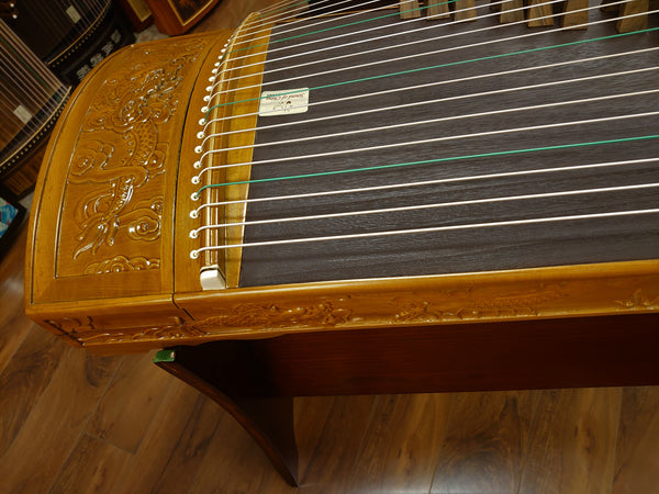 Sound of China Golden-Thread  Nanmu Guzheng with Dragon Carving "Nine Dragon Playing Pearls"