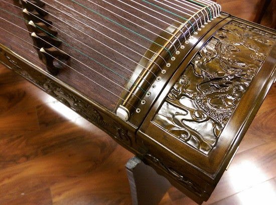 Sound of China Golden-Thread  Nanmu Guzheng with Dragon Carving "Nine Dragon Playing Pearls"